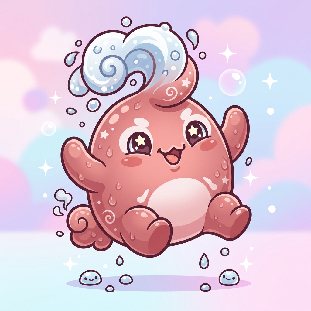 a bouncy geyser sprite with a steamy waterspout cowlick